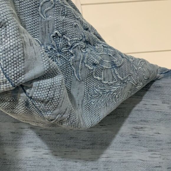 Soft Surroundings| Shirt Embroidered Hood Pullover Hoodie Button Cuff Blue Large - Picture 8 of 9